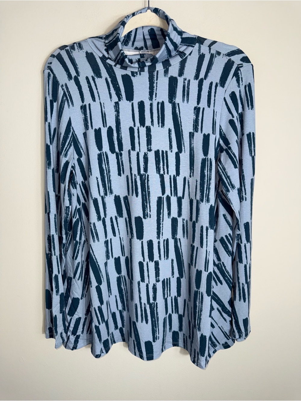 Wynne Layers Long Sleeve Turtleneck Tunic Blouse-Blue-Rayon Blend-Medium